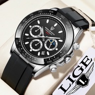 LIGE New Watch Men Luxury Brand Fashion Watch Big Dial Silicone Wristwatch Sport Waterproof Quartz Chronograph Watch For Men + Original Box