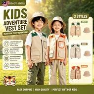 Ready Stock khaki explorer vest hat combination breathable cargo outfit for little kids toddlers cla