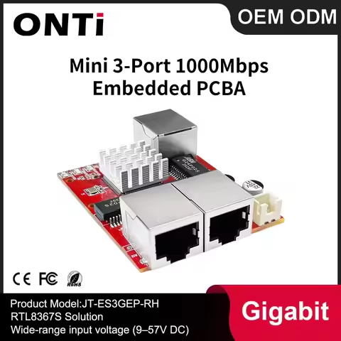 ONTi Mini 3/5 Ports 10/100/1000Mbps Gigabit Ethernet Switch PCBA for Embedded Integrated Module 9-57
