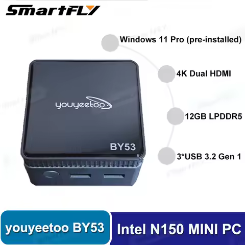 Intel N150 MINI PC Youyeetoo BY53 12GB LPDDR5 Windows11 pro Micro Computer 4K Dual HDMI VESA Mount S