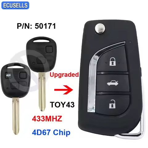 Ecusells Upgraded Folding Remote Key 433MHz 4D67 Chip for Toyota Prado 120 RAV4 Kluger Avensis Tarag