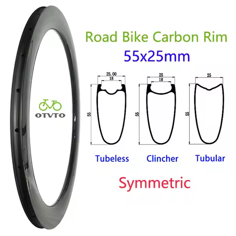 700c 55mm Depth 25mm Width Road Carbon Rim Tubeless Clincher Tubular 20H 21H 24H 28H UD 3K 12K Suita