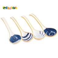 Ceramics Soup Spoons Set of Japanese Soup Spoon Long Handle Soup Spoons for Pho Ramen Noodles Wonton