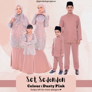 Baju Raya Sedondon Tema Warna Dusty Pink (Pink Belacan) Set Family Ayah Ibu Anak Baju Kurung Baju Me
