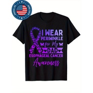 Mens Esophageal Cancer Awareness T-Shirt - I Wear Periwinkle for My Dad, Black with Purple Ribbon De