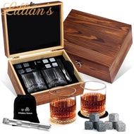 Whiskey glass wooden box set whiskey stones ice tongs glass wooden set barware gift box.