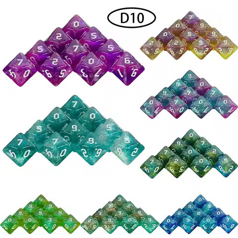Polyhedral D10(0-9) Dice 10pcs 10 Sided Double Color with Glitter Dice for Role Playing Game D&D Boa