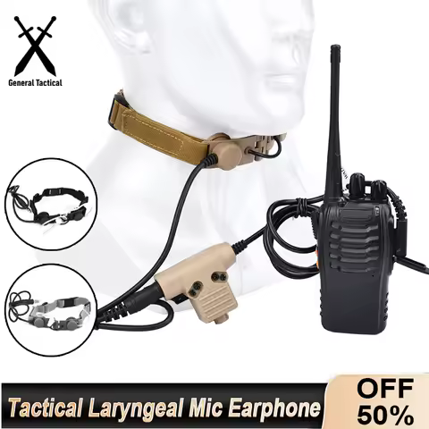 Tactical Laryngeal Throat Mic Eaphone Headset Microphone Walkie Earpiece Radio U94 PTT For Kenwood B