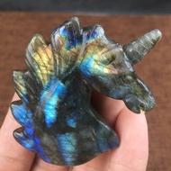 1PC Labradorite Unicorn Figurine Healing Crystal Skull Natural Gemstone Statue Decor