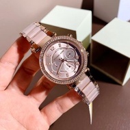 MICHAEL KORS手錶 MK手錶女 MK5896 玫瑰金間膠裸粉色石英錶 39mm大直徑手錶女 女生手錶 經典熱賣款 三眼計時手錶 日曆手錶 時尚休閒女錶 精品錶