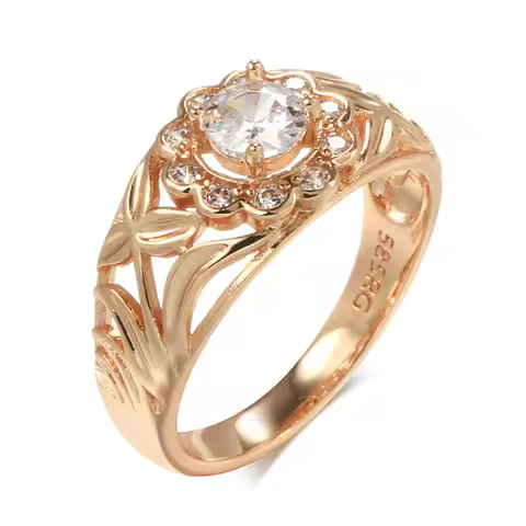 Kinel Bold 585 Rose Gold Wedding Rings for Women Micro wax inlay Natural Zircon Bridal Ring High Qua