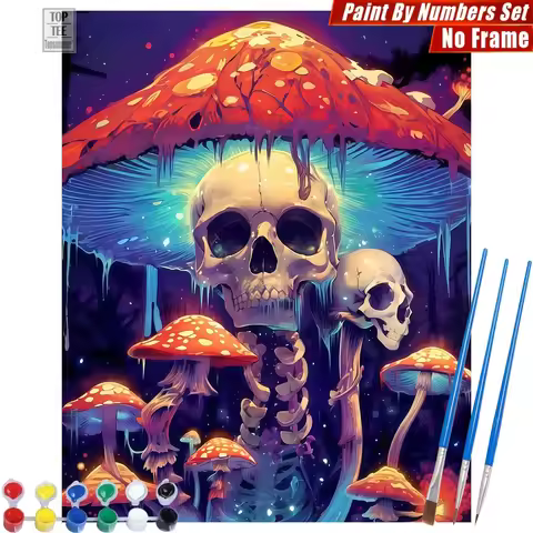 Mystical skeleton toadstools Paint By Number Set - Scene eerie dreamy Abstract Wall Art Thanksgiving
