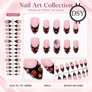 Halloween Black French Wearable Nails - 3D Spider Web Adhesive Manicure Patchs