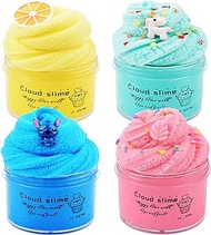 4 Pack Cloud Slime,Mini Slime Kits with Lemon,Leaves,Ice Gream,Unicorn,Stress Relief Toy for Kids Education, Party Favor, Best Birthday Gift