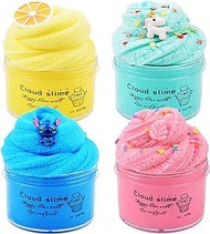 4 Pack Cloud Slime,Mini Slime Kits with Lemon,Leaves,Ice Gream,Unicorn,Stress Relief Toy for Kids Ed