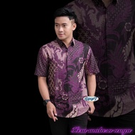 Kemeja Batik Pria Lengan Panjang Dan Pendek Warna Ungu Lilac Motif Mahesa