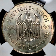 NGC MS62 威瑪共和紀念幣 | 1931A 德國3馬克銀幣 卡爾馮施泰因 獨特邊緣粉金環彩包漿 3 Mark