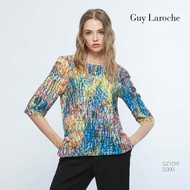เสื้อผู้หญิง Guy Laroche Blouse เสื้อเบลาส์ ผ้าจอร์เจีย แขนสามส่วน ลายพิมพ์ Logo Mania (GZ1DYE)