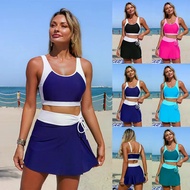 Women's 2 Piece  Block Color Tankini Swimsuits Tummy Control Swim Dress with High Waisted Bikini Swi