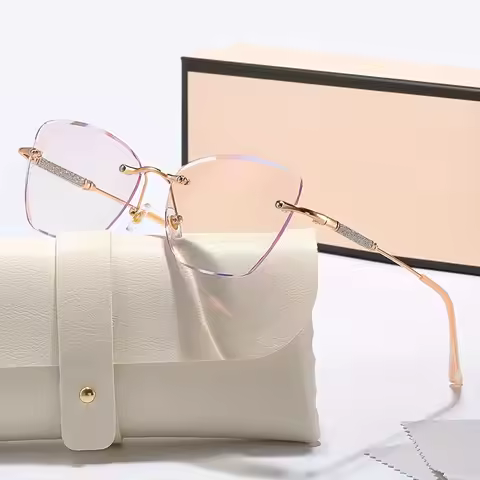 Fashion Cutting Frameless Presbyopia Glasses Big Frame Cat Eyes Reading Glasses For Women Eyewear +1