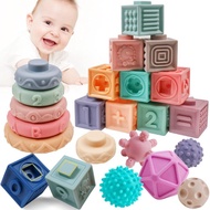 Baby Toys 6-12 Months, Montessori Infant Toys for 0-3-6-9 Months, Include Stacking Building Blocks, 