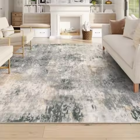 Modern Abstract Living Room Rug, Grey Washable 8x10 Area Rug for Bedroom Stain Resistant, Non-Slip, 