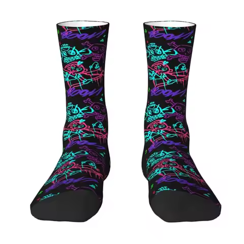 Custom Jinx Monkey Graffiti Mens Crew Socks Unisex Fun 3D Printing League Battle Game Legends Arcane