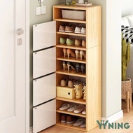 YYNING Wooden Shoe Cabinet Narrow Shoe Rack Shoe Cabinet Simple Narrow Models Large Capacity Shoe Cabinet Balcony Doorway Storage Shoe Rack