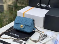 『RP精品』CHANEL 香奈兒 CF 牛仔金球方胖包 17cm 金扣 口蓋包 斜背包 側背包