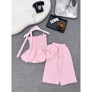 X150 Set áo 2 dây chun bồng quần ống suông 3 màu cho bé gái