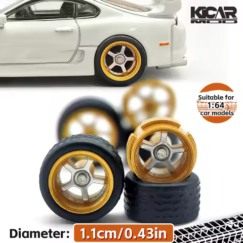 1/64 Gold & Silver Two-Tone Wheels with Detachable Rubber Tires for Advan GT Diecast Model Car Refit