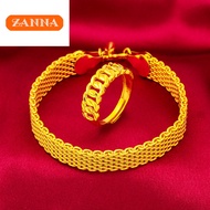 rantai emas 916 original gold Wheat ear bracelet ring set for women and men gift  Non tarnish hypoallergenic