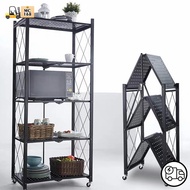 ♛✁3/4/5 Layer Folding Racks Kitchen Supplies Foldable Steel Shelf Racks With Wheels