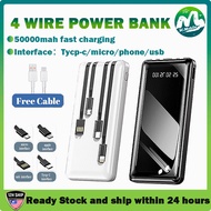 50000mAh Power Bank 4 Cables Full Capacity Power Bank Portable Fast Charging Digital Display Slim Ba