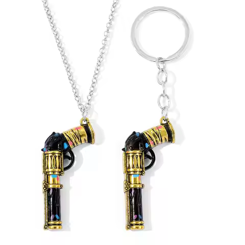 Arcane Jinx 5cm Gun Necklace for Men League of Legends Weapons Model Keychain Metal Key Ring Arcane 