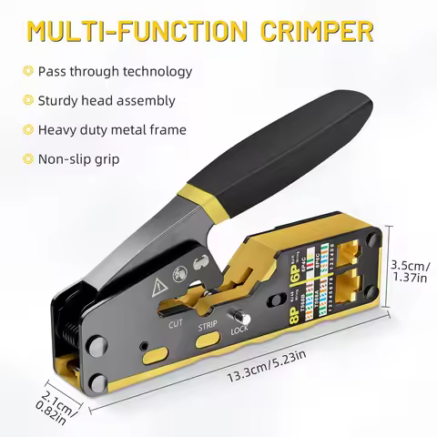 RJ45 Crimp Tool Pass Through Ethernet Crimping Tool for Cat6 Cat5 Cat5e RJ45 Connectors with Replace