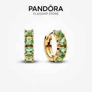 Pandora 14K Gold Green Hoop Earrings