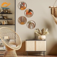 [MR] 4Pcs Wooden Wall Bohemian Wall Art Farmhouse Bohemian Country Yard Decoration Round Shape Wall 
