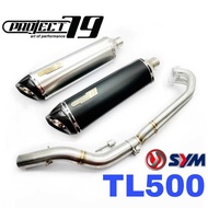 Project79 Exhaust SYM MAXSYM TL500 Full System Tabung Long Muffler Stainless Steel QPM06L Silver Bla