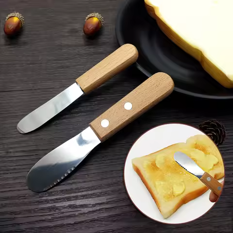 Stainless Steel Butter Scraper,Wooden Handled Butter/Cream/Jam Knife,Breakfast Slicer For Sandwiches
