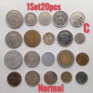 1Set20pcs Mix Foreign Coins/Tokens (C) Normal Macau, Brunei, Malaysia, UK, Hong Kong, Pilipinas Duit