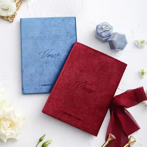 wedding favor velvet ins bride groom vows card party navy blue red pink quality oath books Say your