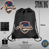 Thick Canvas Drawstring Bag with Arsenal Football Logo Motif / Trendy Drawstring School Bag Baby Can