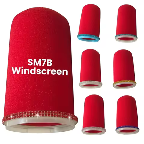 Red Foam Mic Windscreen Accessory with Sparkling Crystal Ring for Shure SM7B/SM7dB Noise-Cancel Dens