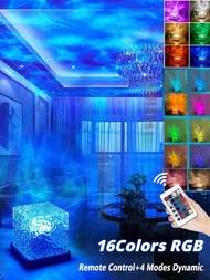 16色USB充電動態旋轉水波投影儀，夜光火焰水晶燈，適用於客廳、書房、臥室、床頭裝飾（1/3/16色）