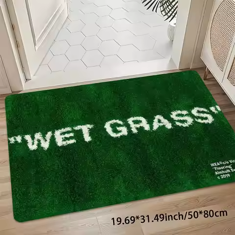 VIKAMA Light Luxury WET GRASS Green Floor Mat, Entrance Foyer Mat, Bathroom Anti Slip Mat, Bedroom B