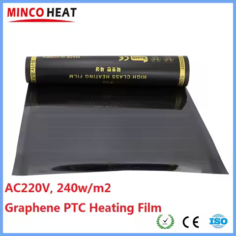 MINCO HEAT 0.5~4m2 AC220V 240w/m2 Infrared Graphene PTC Heating Film Anti-overheat Electric Warm Flo