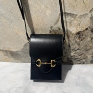 Gucci黑金牛皮1955掀蓋手機包