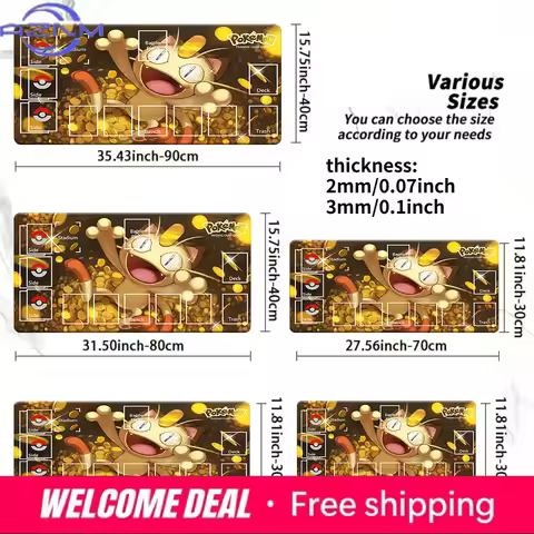 Lucky Gold Coins Meowth Pokemon TCG Playmat Large Non-Slip Desk Gaming Mouse Pad Mat
