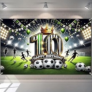 Happy 10th Birthday Banner Soccer Backdrop 120x84 Inch Football Stadium Party Decrations Background 